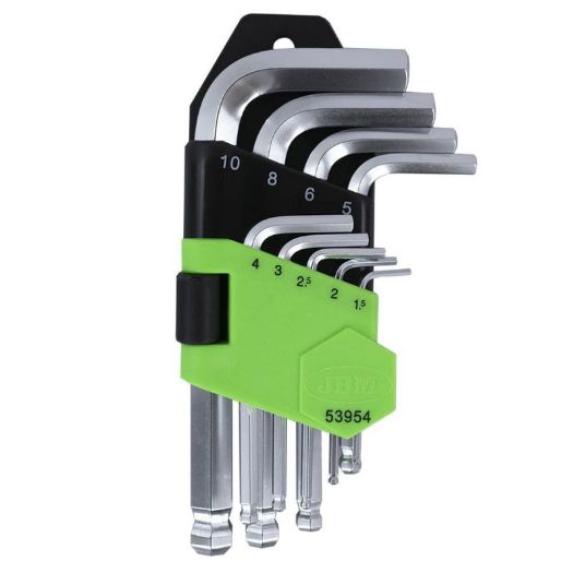 Set od 9 kratkih imbus ključeva s kuglastim vrhom, 1,5 do 10 mm