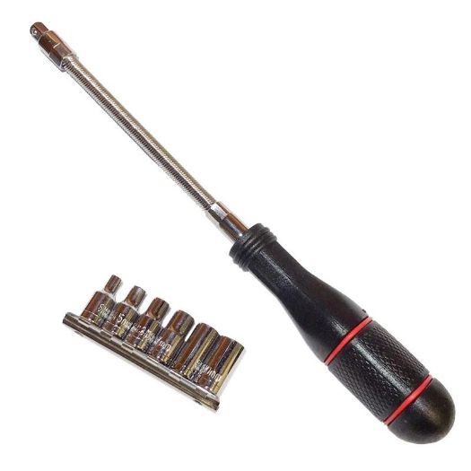 Fleksibilni odvijač 1/4 cola sa šest nasadnih ključeva od 4 do 10 mm