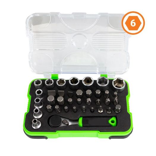 Set nasadnih ključeva i bitova 1/4 cola s mini račnom | 4 - 13 mm | 38-dijelni