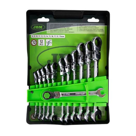 Set zglobnih kombiniranih ključeva s čegrtaljkom | 8 - 19 mm | 12-dijelni