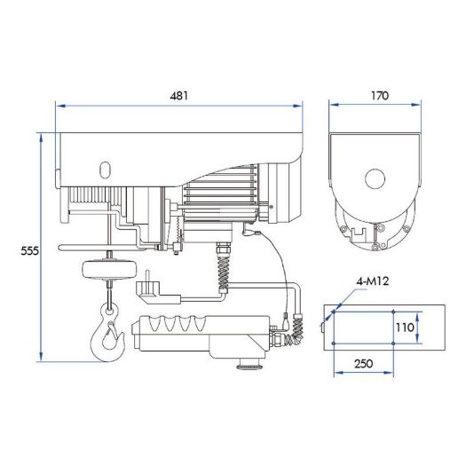 Električna sajlasta dizalica | 500/990 kg | 12/6 m | 230 V | el. vozna kolica