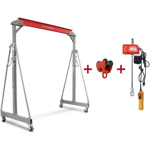 Set portalne dizalice 1 t | lančana dizalica 300 kg, 230 V | vozna kolica