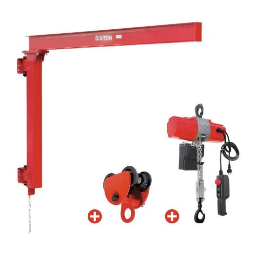 Set zidne okretne dizalice 500 kg s električnom lančanom dizalicom i kolicima