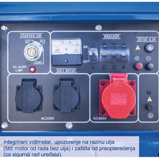 Agregat za struju s četverotaktnim dizelskim motorom snage 7.7 KS i spremnikom goriva od 16 L
