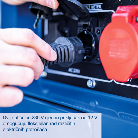Pokretni dizelski generator s četiri transportna kotača, ručkom i baterijom za električno pokretanje