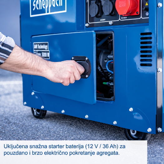 Trofazni dizelski generator s dvije utičnice 230 V, jednom utičnicom 400 V i priključkom 12 V DC
