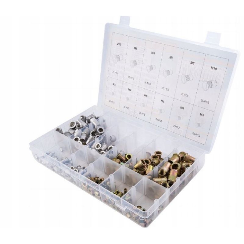 Set di dadi a rivetto, alluminio - acciaio, 300 pezzi, M3 - M10