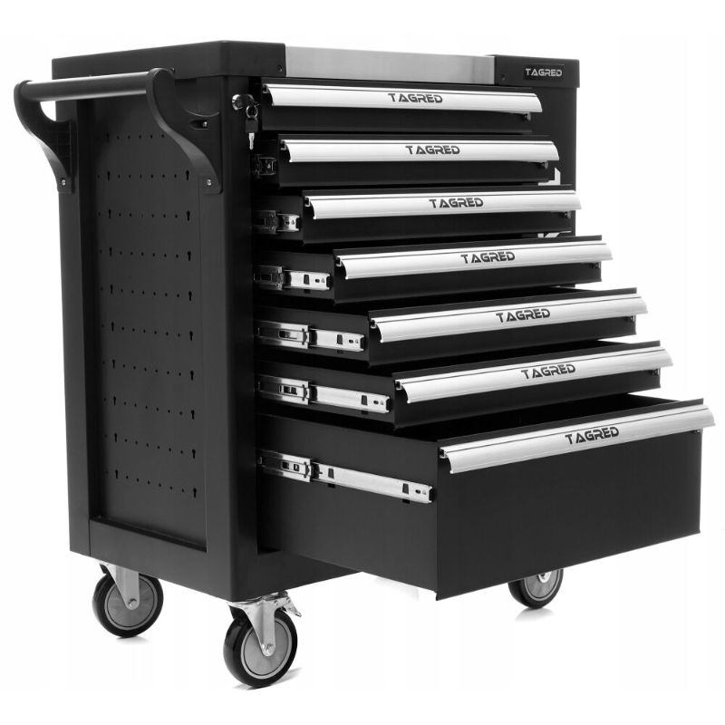 Carrello da officina, 7 cassetti, in lamiera d'acciaio