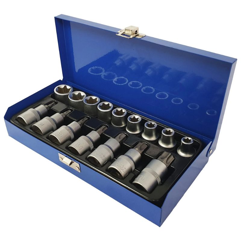Set di chiavi a bussola E-Torx e inserti Torx da 1/2", 17 pezzi