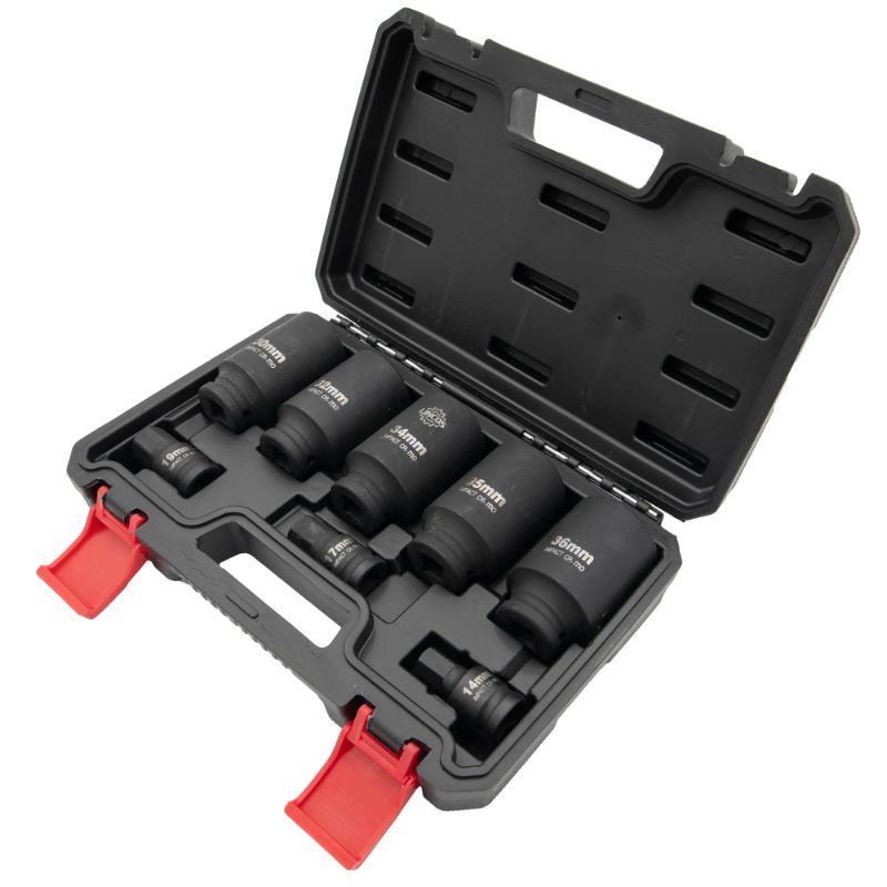 Set di chiavi a percussione per alberi di trasmissione, 12 punte 30-36 mm, esagonale 14-19 mm, 8 pezzi