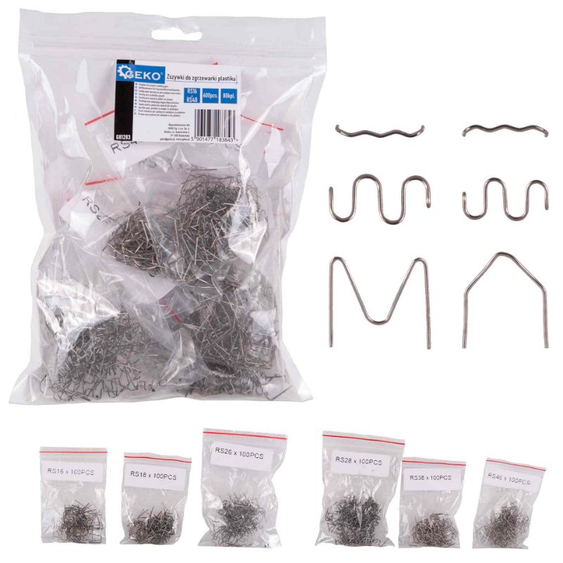 Set di punti metallici per saldatura in plastica RS28, 600 pezzi.